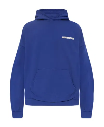 Balenciaga Logo Hooded Sweater In Blue