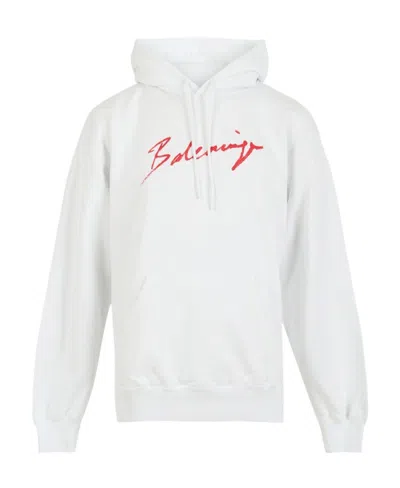 Balenciaga Logo Hooded Sweater In White
