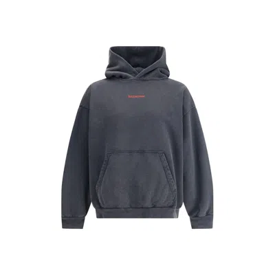 Balenciaga Men Logo Hooded Sweatshirt In Gray