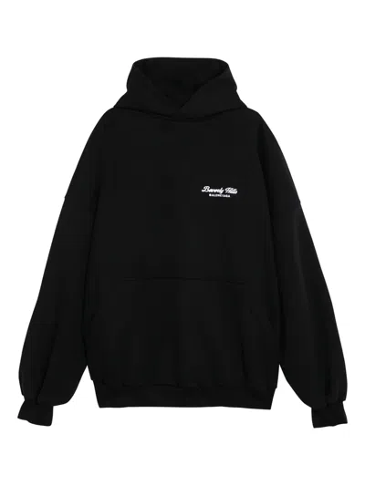 Balenciaga Women Logo Cotton Hoodie In Black