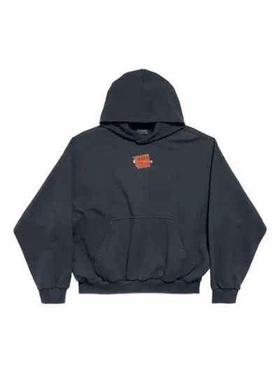 Balenciaga Cotton Caution Hoodie In Faded Black