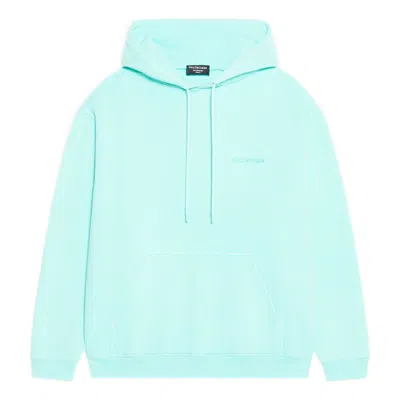 Balenciaga Logo Hoodie Medium Fit 'terquesa' In Blue