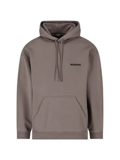 Balenciaga Logo Hoodie In Taupe