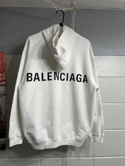 Pre-owned Balenciaga Logo Hoodie In White