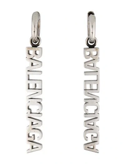 Pre-owned Balenciaga Logo Hoop Drop Earrings In Multicolor