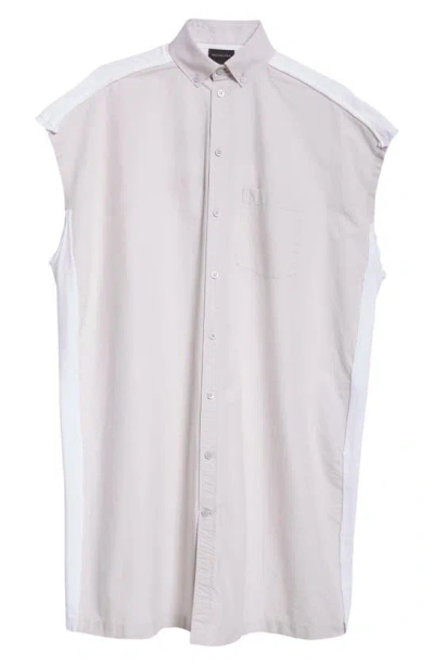 Balenciaga Logo Hybrid Sleeveless Shirtdress In White