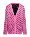 Balenciaga Logo V-neck Ribbed Knit Cardigan In Pink