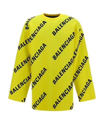 Balenciaga Logo-intarsia  Oversized Jumper In Yellow