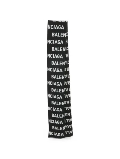 Pre-owned Balenciaga Logo Intarsia Scarf In Black