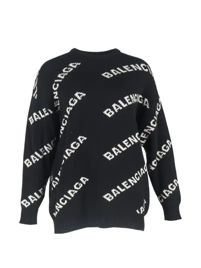 Pre-owned Balenciaga Logo-intarsia Sweater In Black