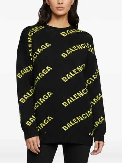 Pre-owned Balenciaga Logo Intarsia Sweater In Black