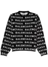 Balenciaga Logo All Over Print Pullover Sweater In Black