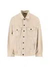 Balenciaga Beige Denim Jacket With Contrast Logo Embroidery In Multi