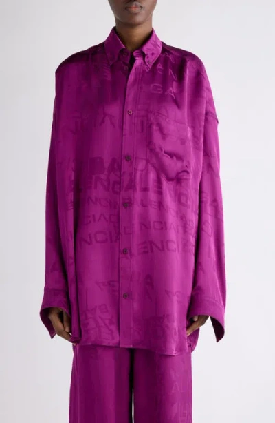 Balenciaga Logo Jacquard Button-down Cocoon Shirt In Pink