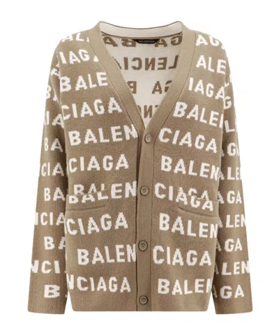 Balenciaga Logo-jacquard Button-up Cardigan In Nude