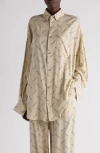 Balenciaga Beige Oversized Shirt With All-over Printed Logo In Viscose Woman In 9711 Light Beige/black