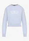 Balenciaga Logo-jacquard Cropped Sweater In Wool Blend In Blue
