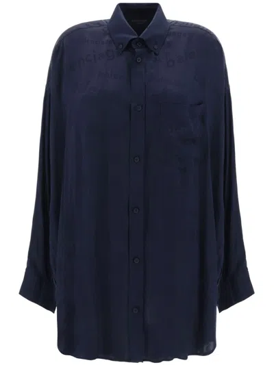 Balenciaga Logo Jacquard Shirt In Blue