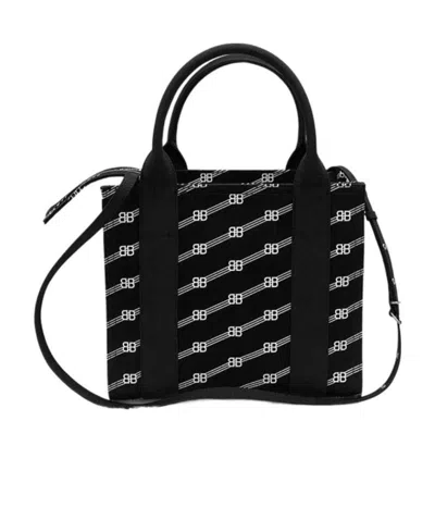 Balenciaga Logo Jacquard Shoulder Bag In Black
