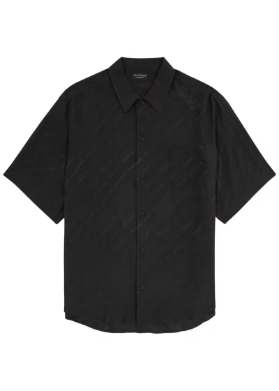 Balenciaga Logo-jacquard Silk Shirt In Black