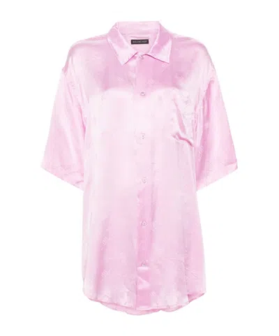 Balenciaga Logo-jacquard Silk Shirt In Pink