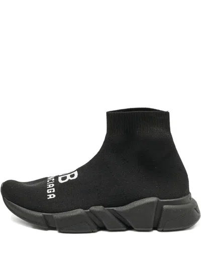 Pre-owned Balenciaga Logo-jacquard Sneakers In Black