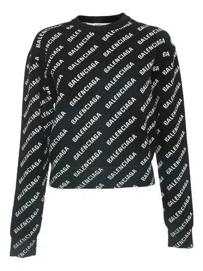 Pre-owned Balenciaga Logo-jacquard Sweater In Black