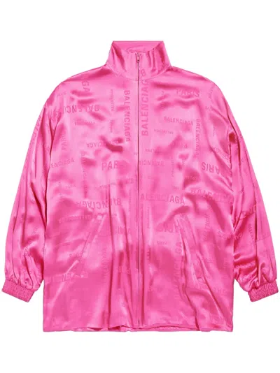 Balenciaga Logo-jacquard Silk Track Jacket In Pink