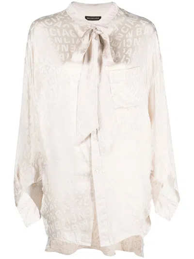 Balenciaga Logo-jacquard Twisted Swing Blouse In Nude