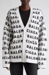 Balenciaga Logo Jacquard Wool Blend V-neck Cardigan In White/black