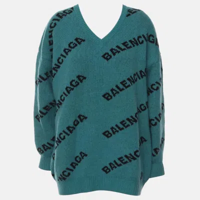 Pre-owned Balenciaga Logo Knitted Blue Sweater Fr 36