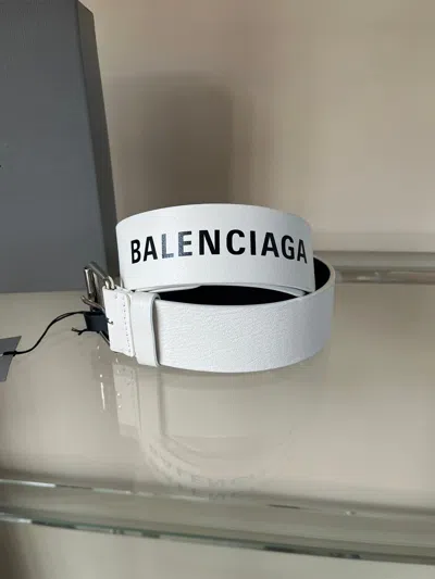 Pre-owned Balenciaga Logo Leather Belt In White