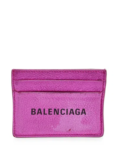 Pre-owned Balenciaga Logo Leather Card Holder In Pink