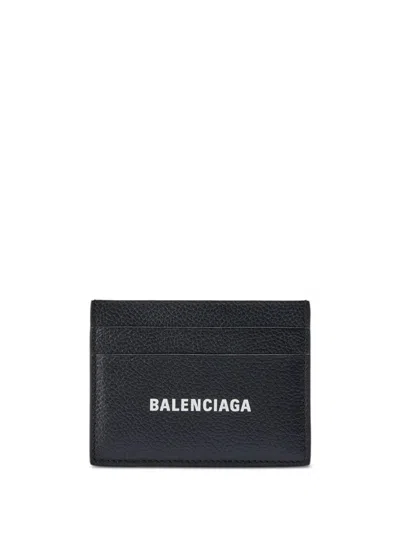 Balenciaga Logo Leather Cardholder In Black