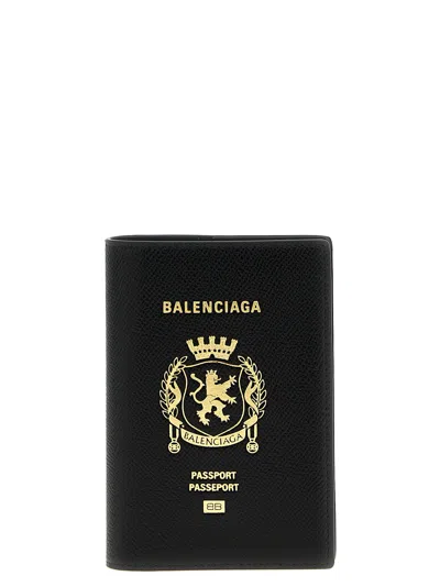 Balenciaga Logo Leather Passport Holder In Black