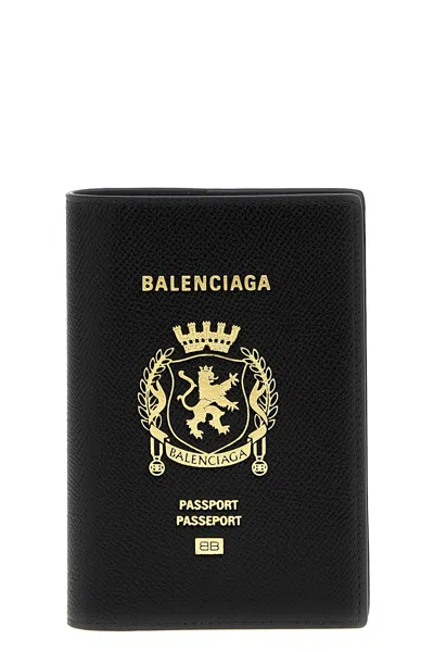 Balenciaga Logo Leather Passport Holder In Black