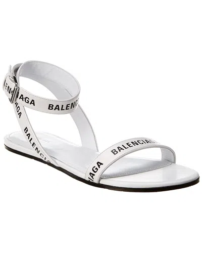Balenciaga Logo Leather Sandal In White