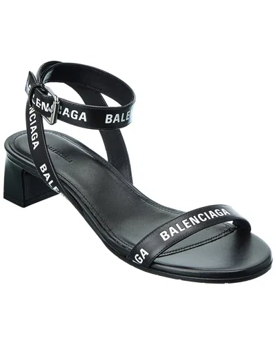 Balenciaga Logo Leather Sandal In Black
