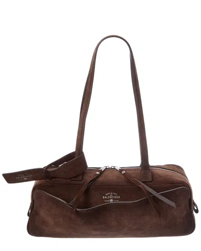 Balenciaga Logo Leather Shoulder Bag In Brown