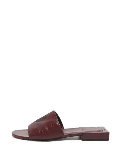 Pre-owned Balenciaga Logo Leather Slides In Red