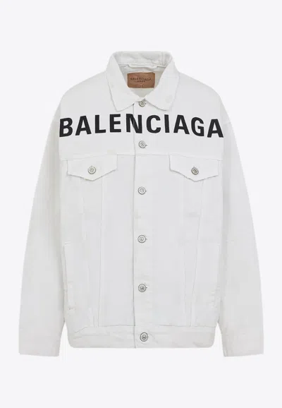 Balenciaga Logo Lettering Denim Jacket In White