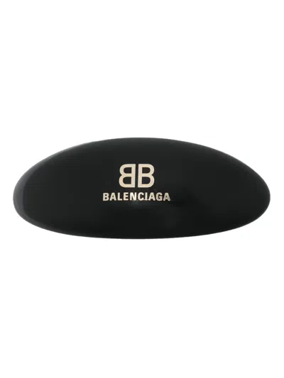 Balenciaga Oval Logo Hair Clip With Glossy Finish In Metallic