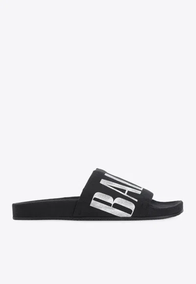 BALENCIAGA LOGO LETTERING POOL SLIDES