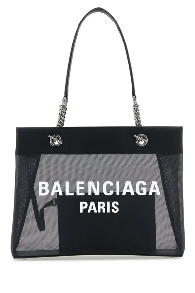 Balenciaga Logo Mesh Tote Bag In Blacklwhite
