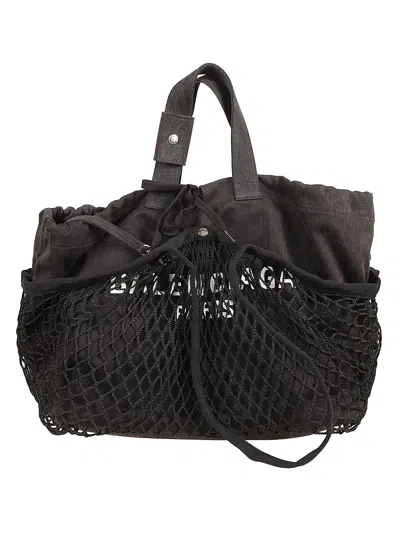 Balenciaga Logo Mesh Tote In Black/white
