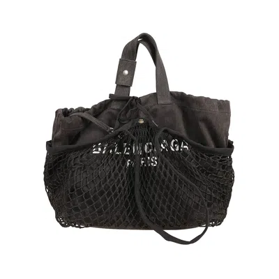 Balenciaga Logo Mesh Tote In Black