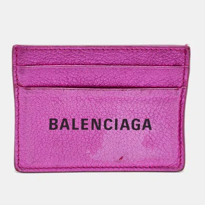 Pre-owned Balenciaga Logo Metallic Pink Leather Card Holder