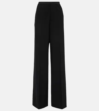 Balenciaga Logo Mid-rise Wide-leg Wool Pants In Black