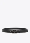 Balenciaga Logo Monogram Leather Belt In Black