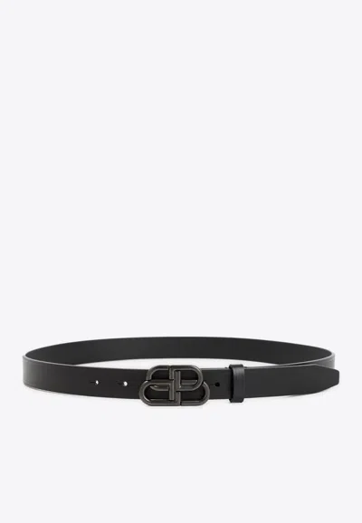 Balenciaga Logo Monogram Leather Belt In Black